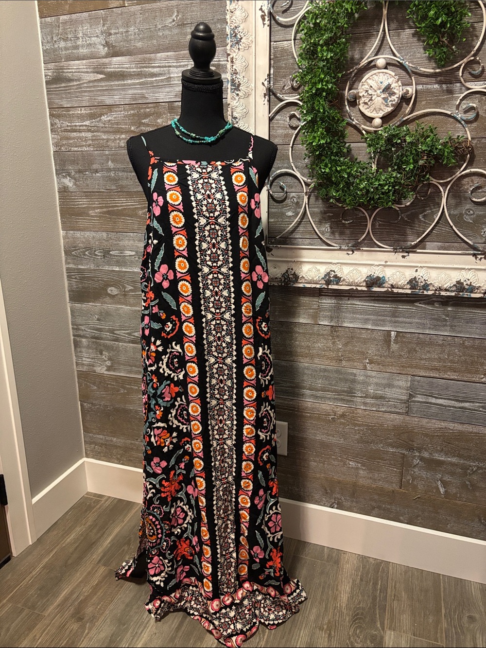 NWT Women’s 1. State (M) Boho Floral Black Maxi Dress